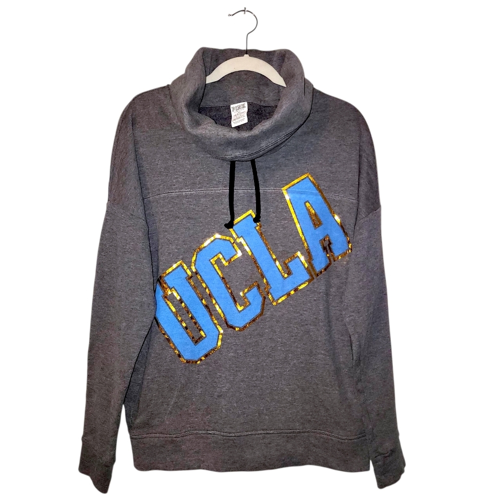 PINK Victoria's Secret Gray Cowl Neck Drawstring Pullover Sweater | Size Large